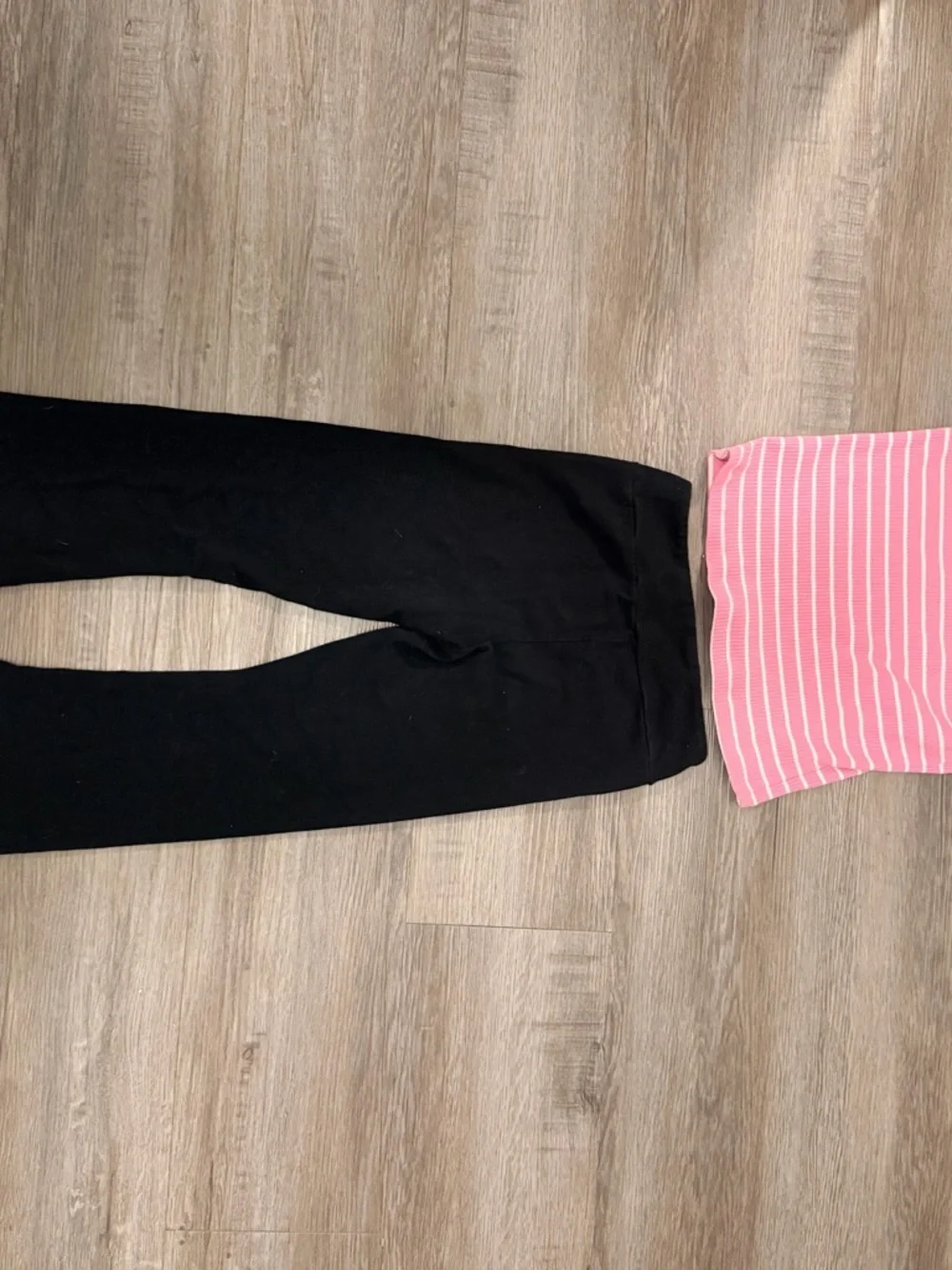 Kids Black Flare Leggings and pink striped tee